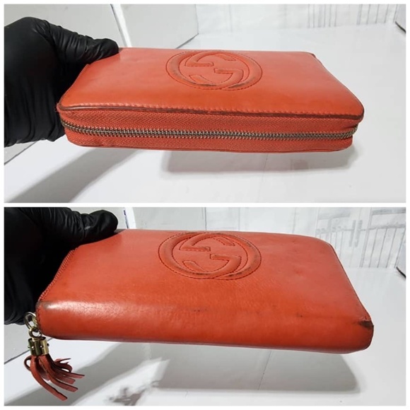 Authentic GUCCI Pebbled Calfskin Soho Zip Around Wallet Red - Picture 4 of 13